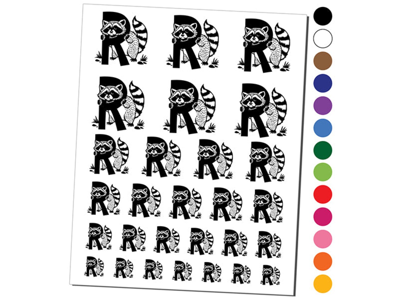 Animal Alphabet Letter R for Raccoon Temporary Tattoo Water Resistant Fake Body Art Set Collection